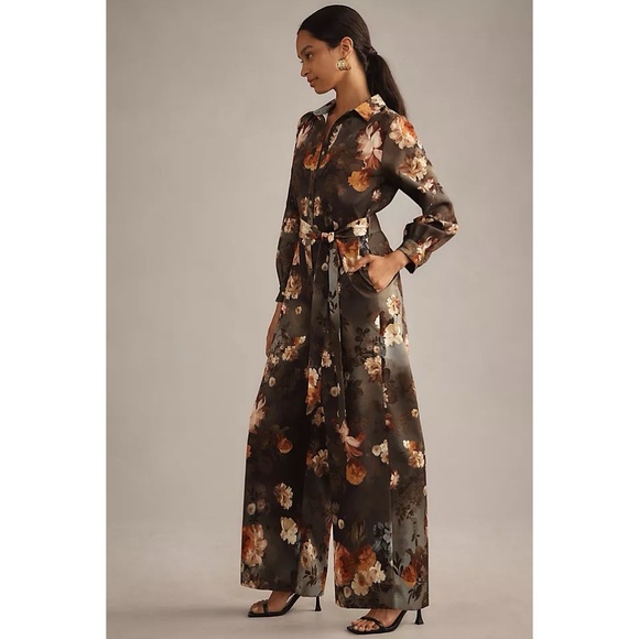 Ranna Gill Pants - Anthropologie Ranna Gill Jumpsuit Floral Green Long Sleeve Wide Leg XS Boho